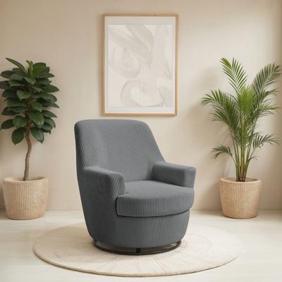 Drehsessel INOSIGN "HETTY, Drehsessel mit Wippfunktion, Lese-Sessel in Cord und Microfaser", grau, B:78cm H:93cm T:88cm, 100% Polyester, Sessel, mit Federkern, auch im Set mit passendem Hocker Image