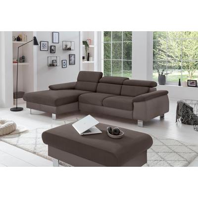 Polstergarnitur COTTA "Komaris L-Form", braun (mud, espresso), B:242cm, Sitzmöbel-Sets, Set bestehend aus: Ecksofa mit Kopfteilverstellung & Hocker Image