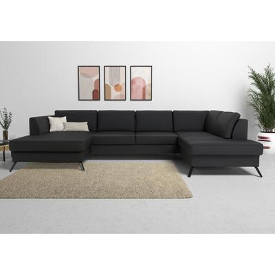 Wohnlandschaft SIT & MORE "Olsen U-Form", schwarz, B:335cm H:88cm T:201cm, 98% Polyester 2%Polyamid, Sofas, inklusive Sitztiefenverstellung, wahlweise mit Bettfunktion, 15cm hoch Image