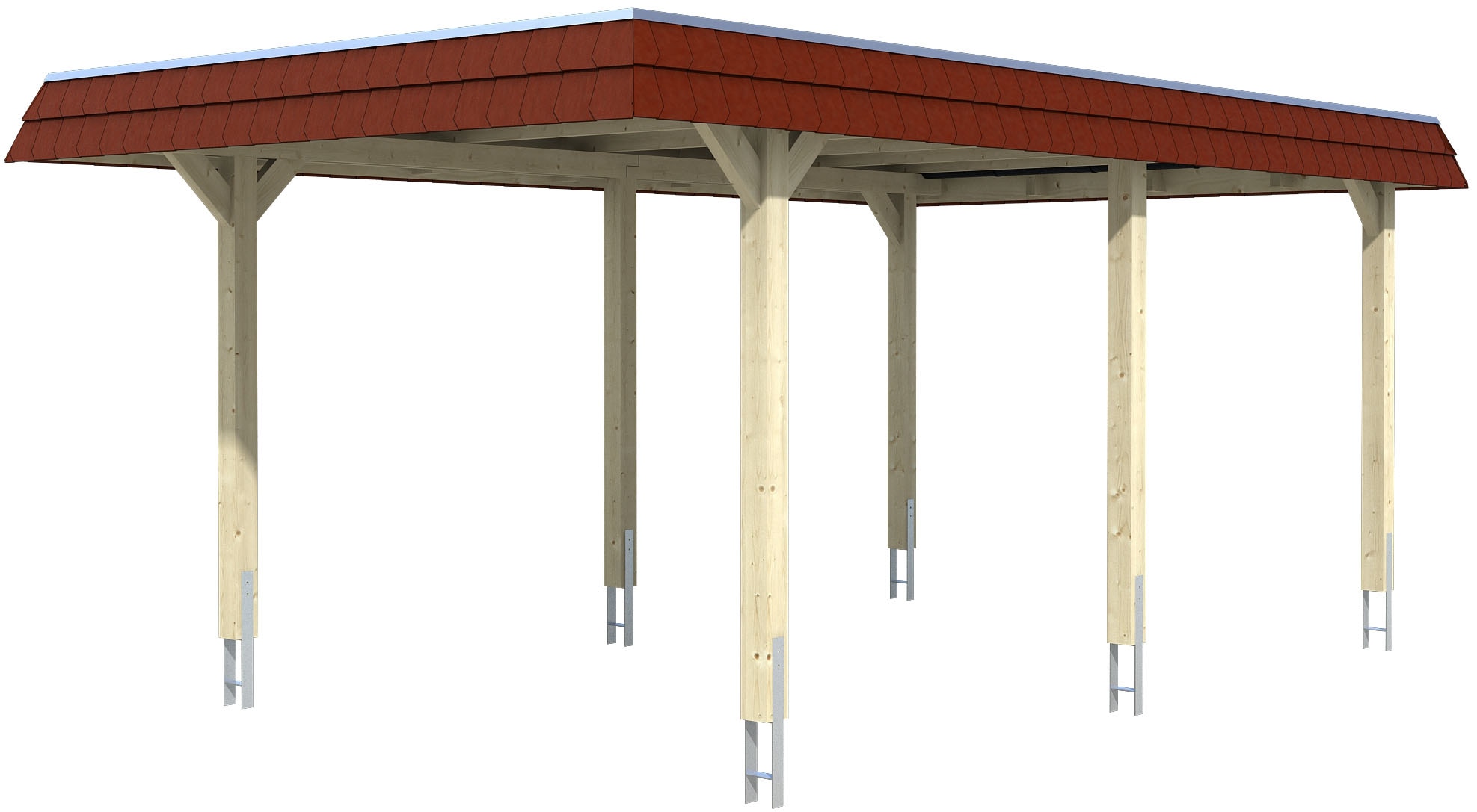 Einzelcarport SKANHOLZ "Wendland", weiß, B/H/T: 362cm x 206cm x 628cm, Carports, mit EPDM-Dach, rote Blende