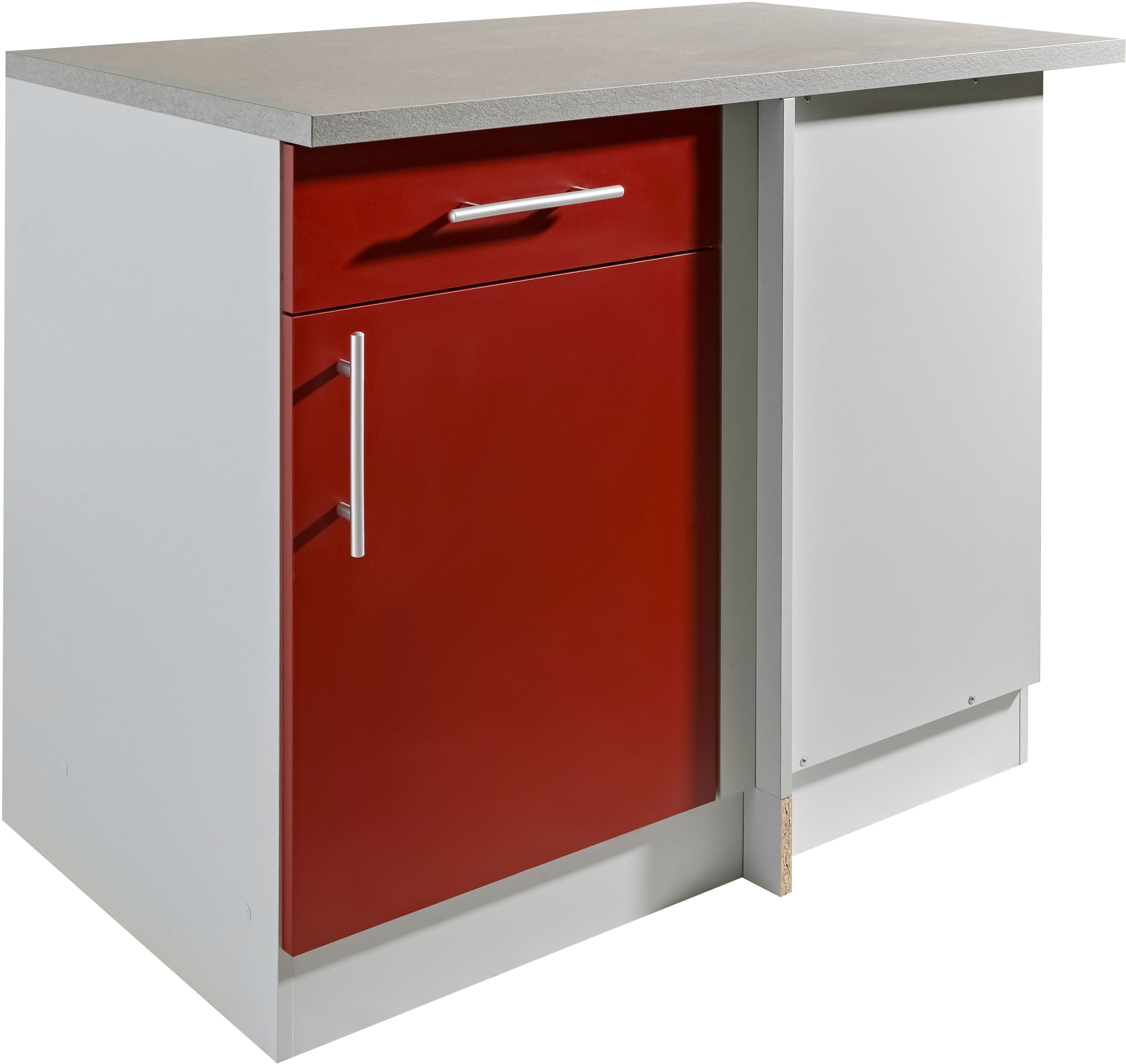 Eckunterschrank WIHO KÜCHEN "Kiel", front und korpus: burgund, arbeitsplatte: canvas grau, B:110cm H:85cm T:60cm, Schränke, Eckunterschrank, 110 cm breit