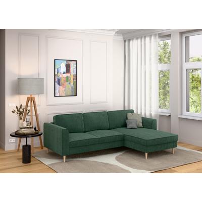 Ecksofa HOME AFFAIRE "Booster Couch wahlweise mit Schlaffunktion und Bettkasten-auch in Cord", grün (dunkelgrün), B:232cm H:83cm T:161cm, 92% Polyester, 8% Polyamid, Sofas, Recamiere beidseitig montierbar, Sofa in L-Form, 232 cm Image