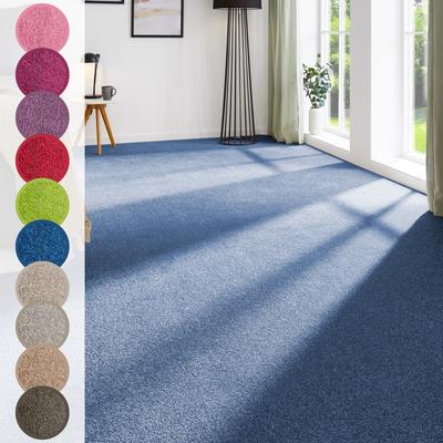 Teppichboden ANDIAMO "Ines, Kräuselvelours, Made in Netherlands", blau (dunkelblau), B:400cm H:8,5mm L:300cm, Kunstfaser, Teppiche, Uni Farben, Breite 400 cm, strapazierfähig & pflegeleicht Image
