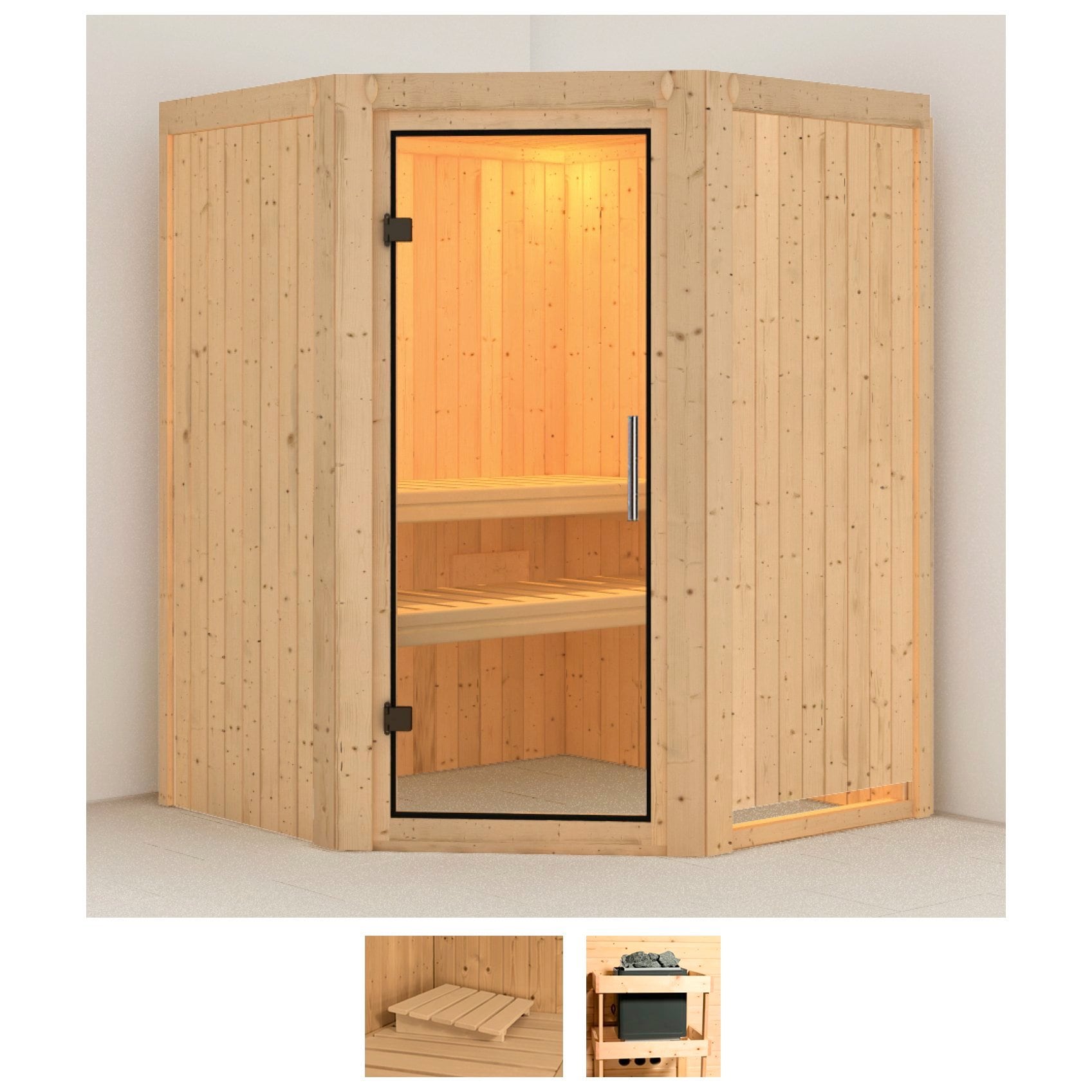 Sauna KARIBU "Nanna", beige (naturbelassen), ohne Ofen, (ohne Ofen), Saunen, ohne Ofen Image