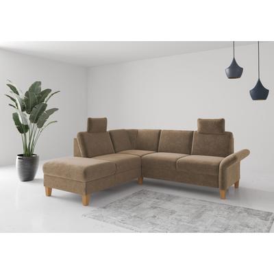Ecksofa HOME AFFAIRE "Rochelle, L-Form", braun (hellbraun), B:240cm H:90cm T:216cm, 100% Polyester, Sofas, wahlweise mit Armteilverstellung, Bettfunktion und Bettkasten Image