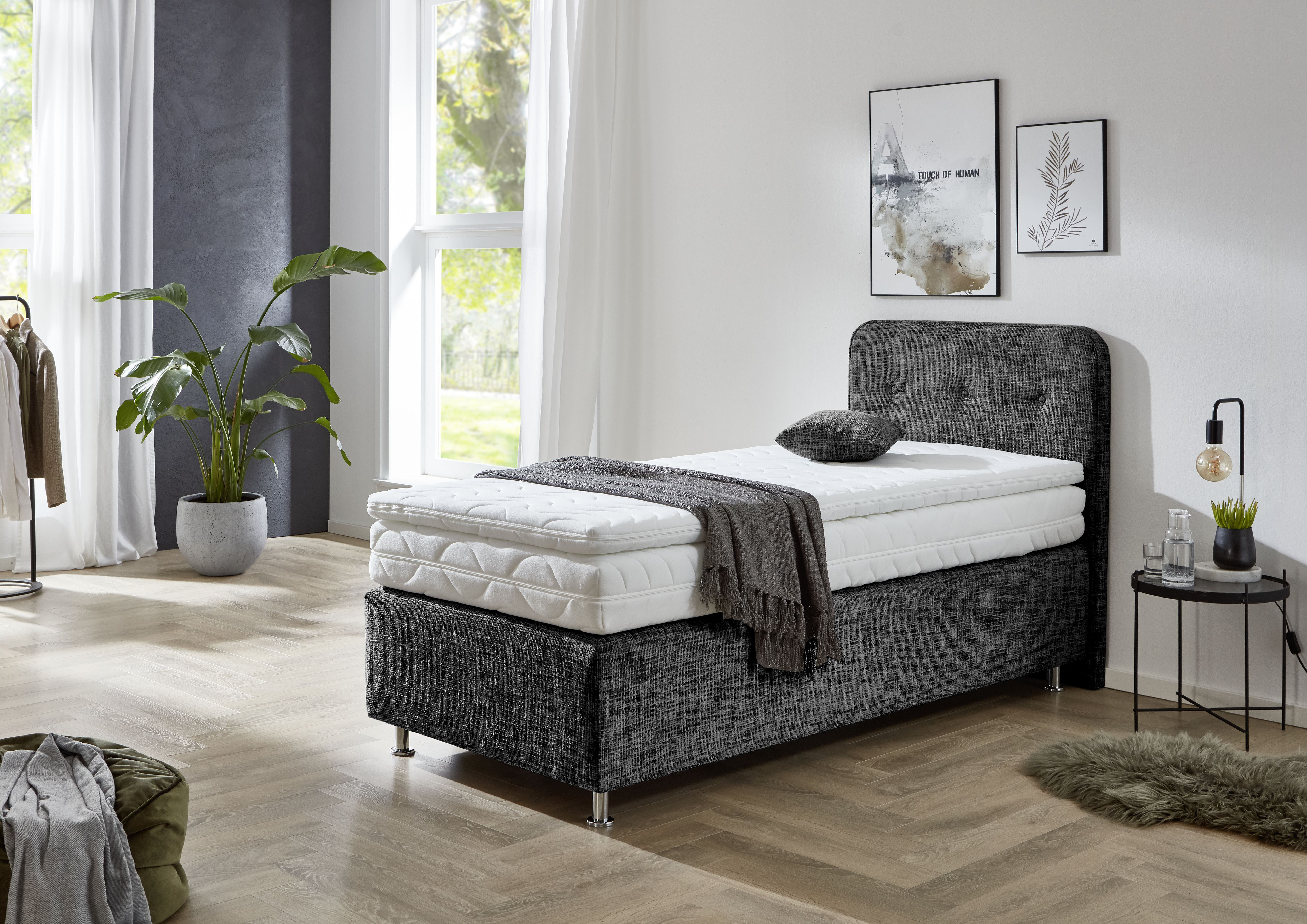 Boxspringbett "Sapporo", grau (anthrazit), L:210cm, WESTFALIA SCHLAFKOMFORT, Komplettbetten, Inkl. Zierkissen, wählbar in H2, H3 & H4 Image