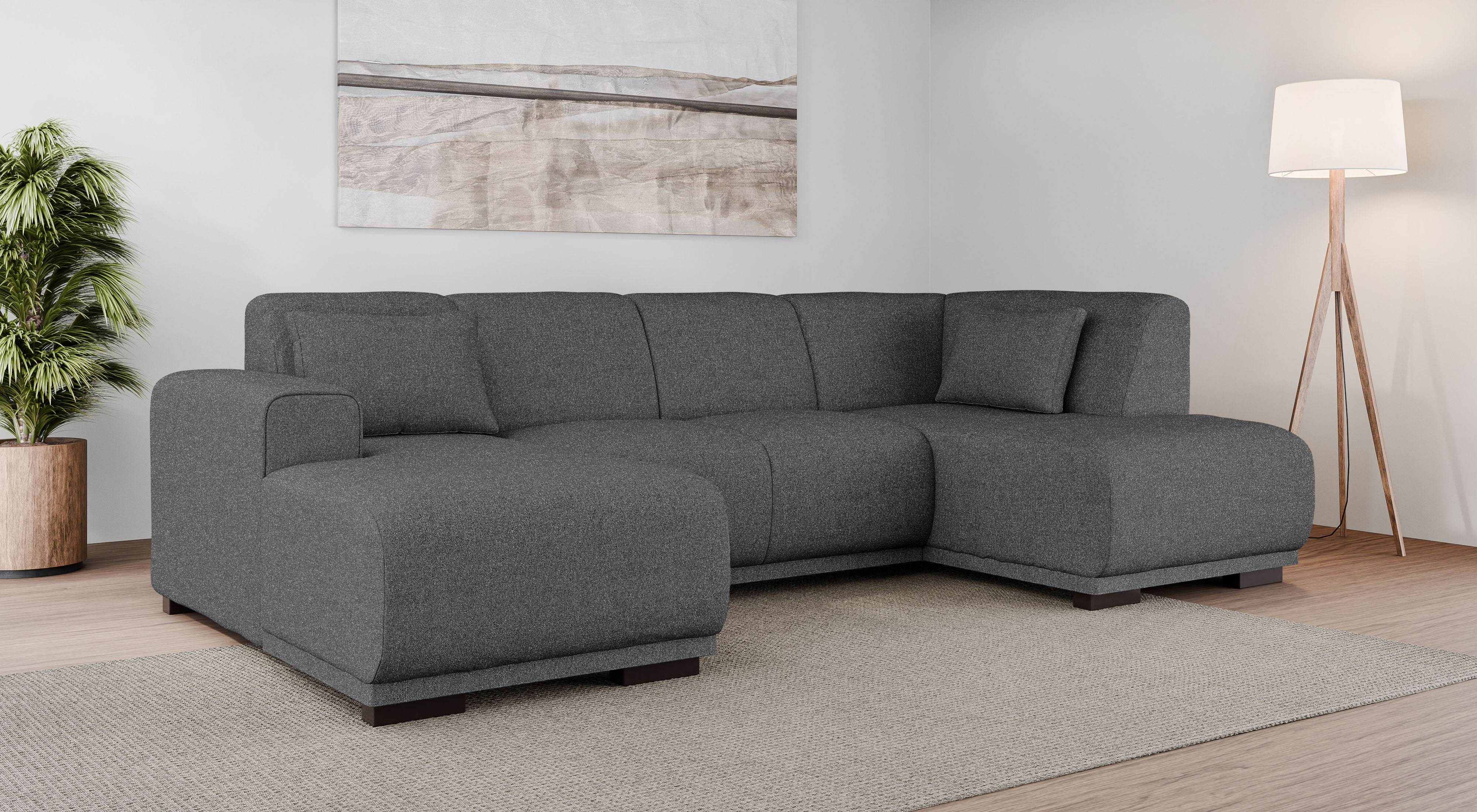 Wohnlandschaft HOME AFFAIRE "BORNHOLM U-Form mit Recamiere rechts/links, B/T/H: 300/162/85 cm", grau (dunkelgrau), B:300cm H:85cm T:162cm, 100% Polyester, Sofas, U-Form mit Wellenunterfederung, Recamiere rechts oder links bestellbar