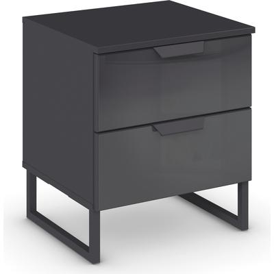 Nachtkommode RAUCH "Modern by Aditio", grau (graumetallic), B:47cm H:54cm T:44cm, Holzwerkstoff, Sideboards, mit Glasfront und Kufenfuß, 2 Schubladen mit Softclose-Funktion Image
