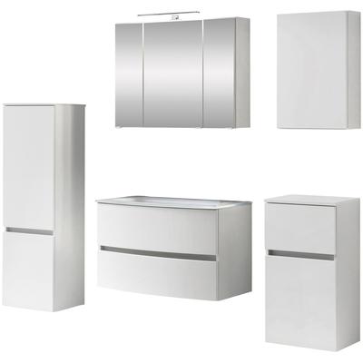 Badezimmer-Set WELLTIME "Kaunas", weiß (matt weiß, weiß), B:160cm H:200cm T:49cm, Kastenmöbel-Sets, bestehend aus Waschtisch-Set mit Midischrank, Breite 160 cm Image