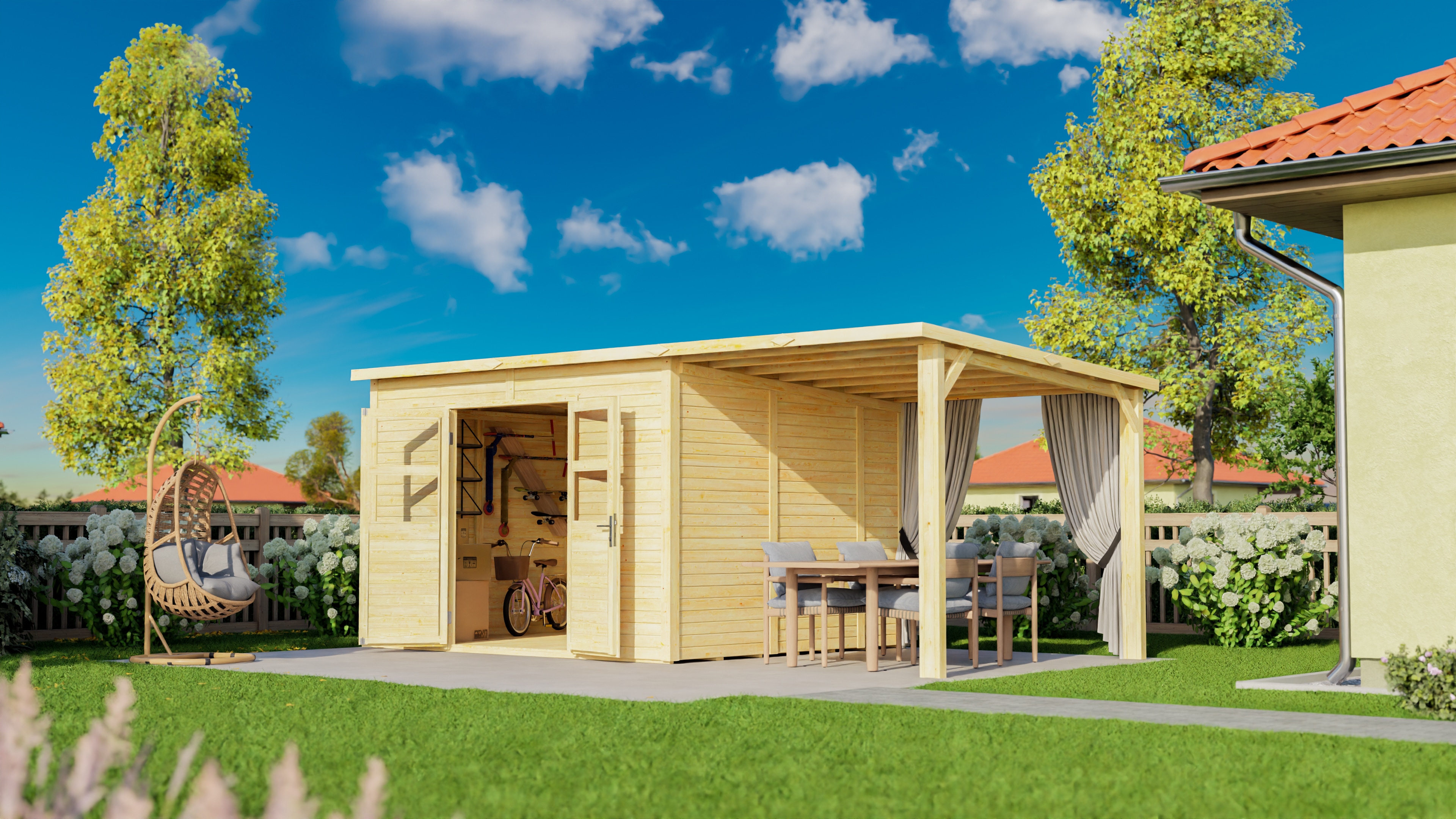 Gartenhaus BERTILO "Baltrum 2 Set naturbelassen", beige (natural), Fußboden im Gartenhaus, ohne Rück- und Seitenwand, ohne Dacheindeckung, Massivholz, Gartenhäuser, Gartenhaus, mit Fußboden, Fenster und Doppeltür