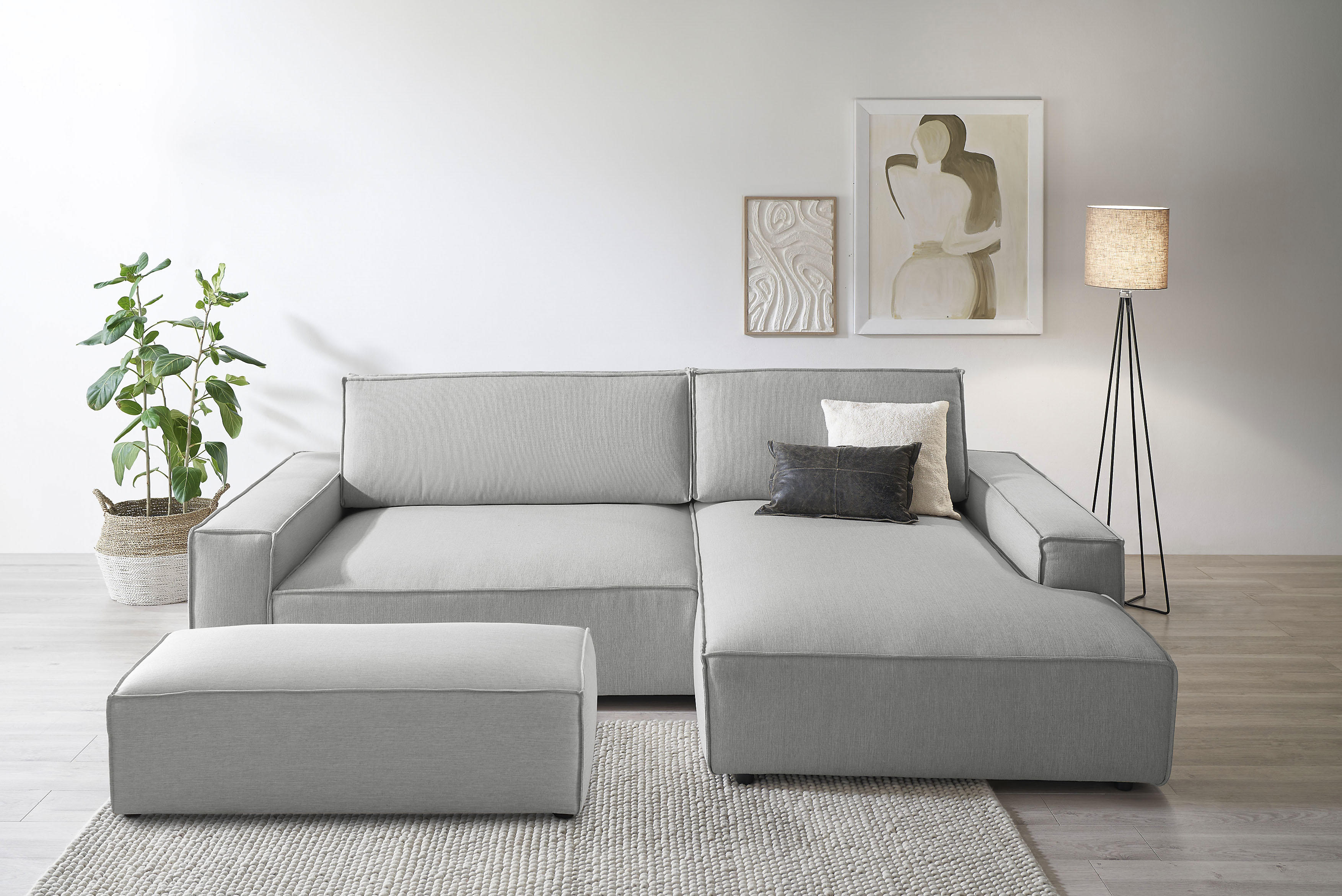 Polsterecke HOME AFFAIRE "SHERWOOD XXL tief, L-Form, Schlaffunktion, Bigsofa, Cord, Leinenoptik", silber (silbergrau), B:284cm H:90cm T:135cm, 100% Polyester, Sofas, stellbar zum Schlafsofa (Krokodilverbinder), Cord, Leinenoptik