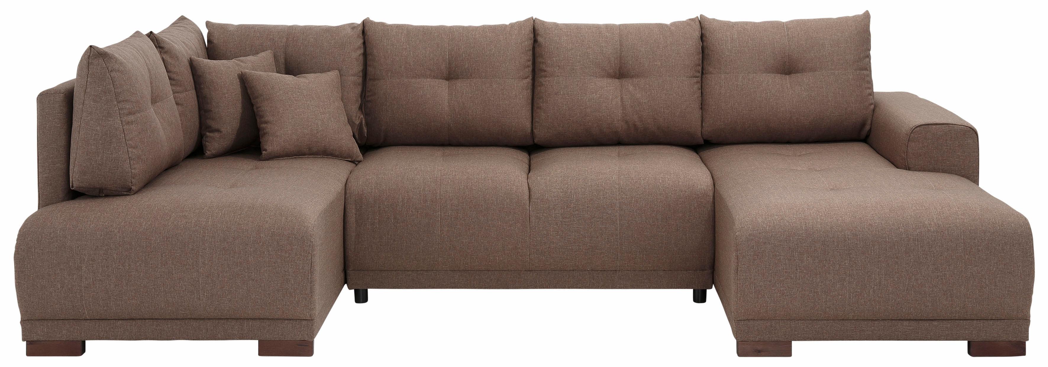 Wohnlandschaft HOME AFFAIRE "Viborg U-Form", braun, B:300cm H:91cm T:162cm, Filzoptik (100% Polyester);Struktur (100% Polyester);Struktur fein ( 100% Polyester), Sofas, Wohnlandschaft, mit Regal in der Armlehne, wahlweise mit Bettfunktion