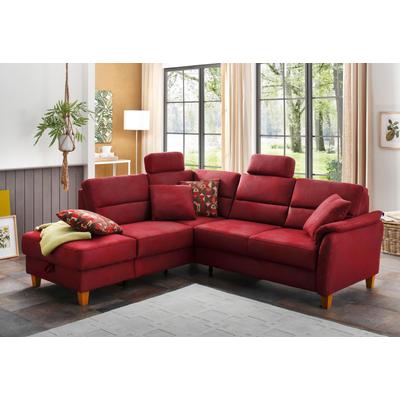 Ecksofa HOME AFFAIRE "Palmera L-Form", rot (bordeaux), B:236cm H:89cm T:212cm, 100% Polyester, Struktur (100% Polyester), Luxus-Microfaser in Lederoptik (100% Polyester), Sofas, Federkern, wahlweise mit Bettfunktion und mit/ohne Stauraum Image