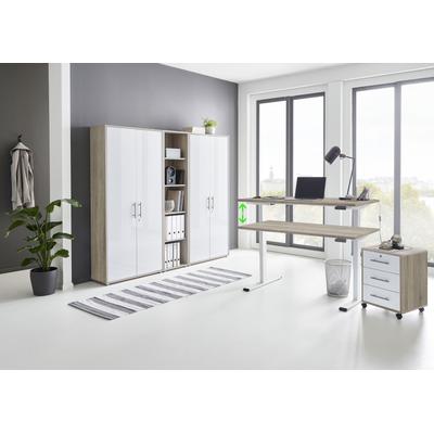 Büromöbel-Set BMG MÖBEL "Tabor", weiß (eiche sonoma, weiß matt), Metall, Holzwerkstoff, Arbeitsmöbel-Sets, mit elektrisch höhenverstellbarem Schreibtisch Image