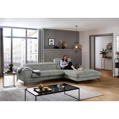 Ecksofa W.SCHILLIG "piedroo, Designsofa mit tollem Sitzkomfort, L-Form", grau (grau s37), B:303cm H:70cm T:193cm, Stoff S37 (100% Polyester): Luxus-Microfaser in Lederoptik, Sofas, Kopfteilverstellung, wahlweise mit Sitztiefenverstellung, Breite 303cm Image
