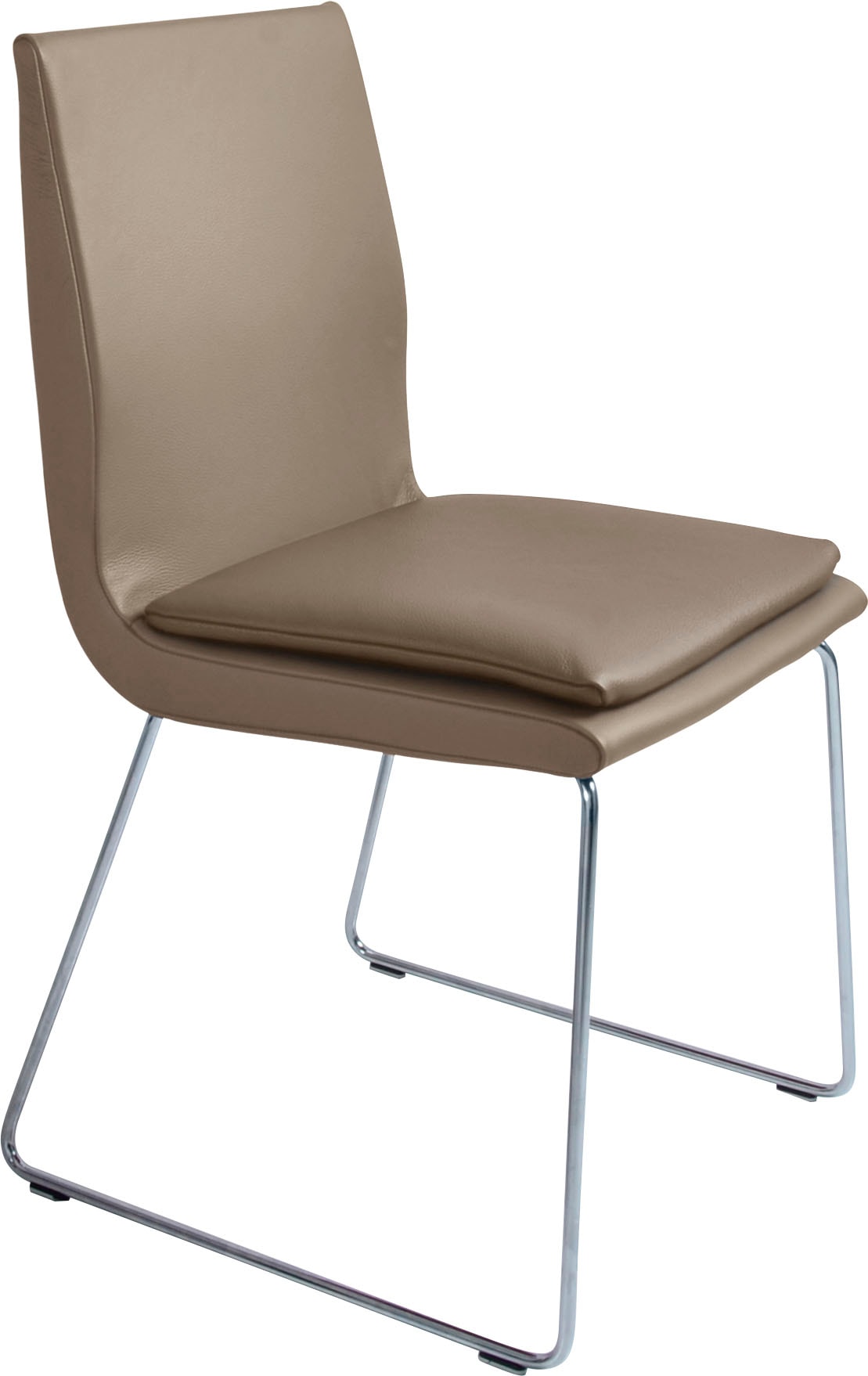 Esszimmerstuhl K+W KOMFORT & WOHNEN "Creso", grau (smoke), B:50cm H:88cm T:55cm, Bronco: Nappaleder pigmentiert, Dickleder, 1, 3/1, 5mm, mit rustikal gekörnten Narbenbild, Stühle, mit Sitzkissen und Rundrohrkufe in Edelstahloptik gebürstet