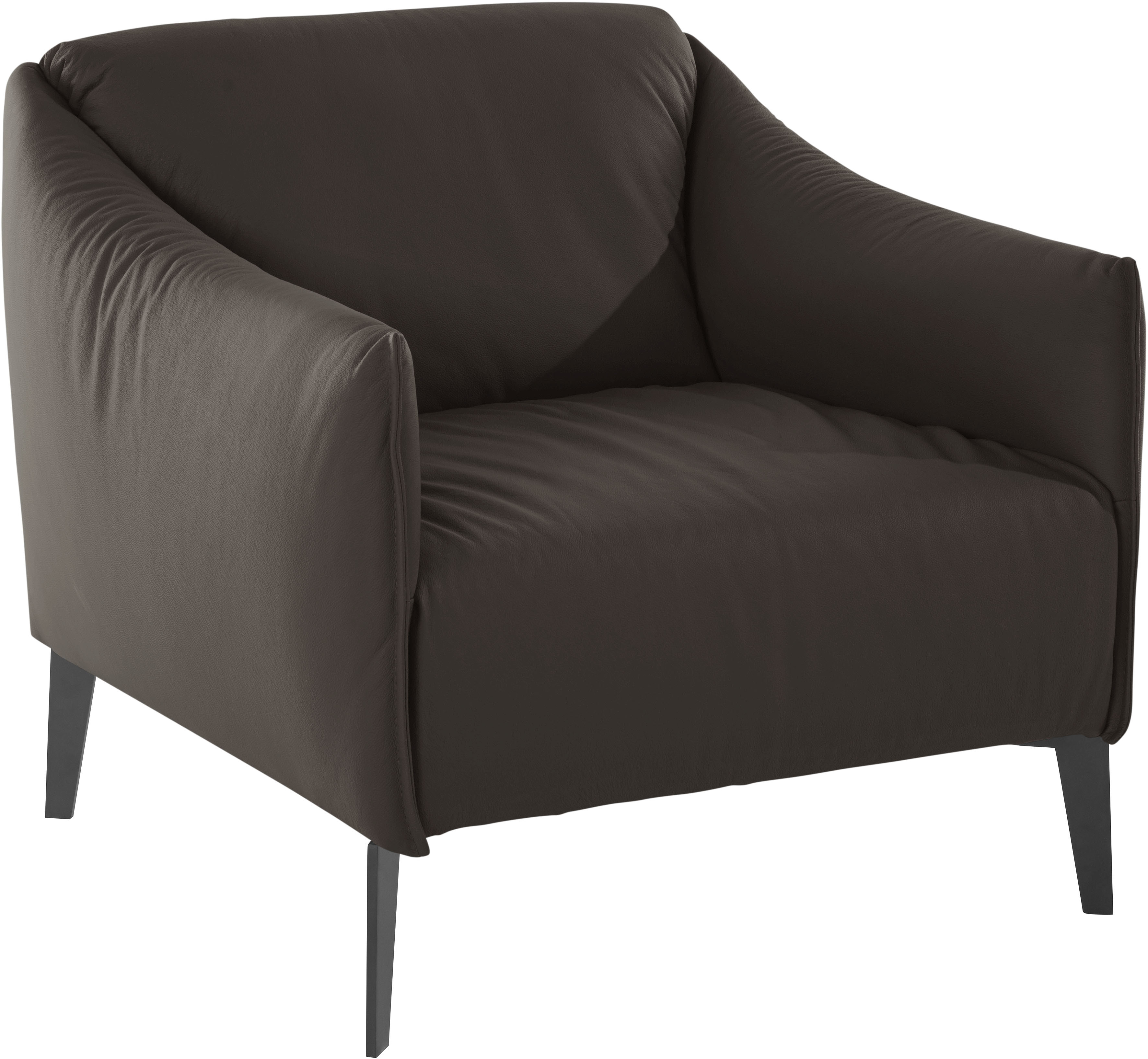 Cocktailsessel W.SCHILLIG "sally", braun (braun z59), B:84cm H:78cm T:84cm, Longlife Xtra-Leder Z59: Glattleder mit modischer Prägung. Hautstärke 0, 9 - 1, 1 mm., Sessel, Cocktailsessel, mit Metall-Winkelfüßen in Schwarz pulverbeschichtet