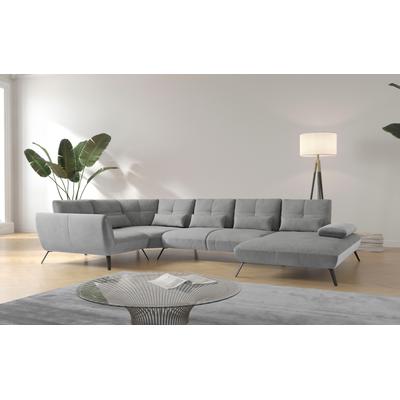 Wohnlandschaft PLACES OF STYLE "Mikado U-Form", silber (silberfarben), B:376cm H:88cm T:226cm, 100% Polyester, Sofas, inkl. Sitztiefenverstellung und Armteilverstellung Image