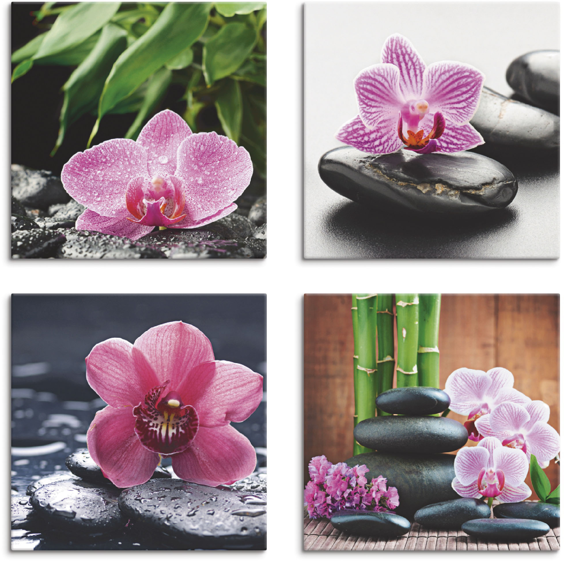 Leinwandbild ARTLAND "Orchidee Zenstein Tropfen Spa Konzept", pink (farbe bild(er): pink), B:30cm H:30cm, Canvas, Leinwand, MDF, Bilder, 4er Set, verschiedene Größen Image