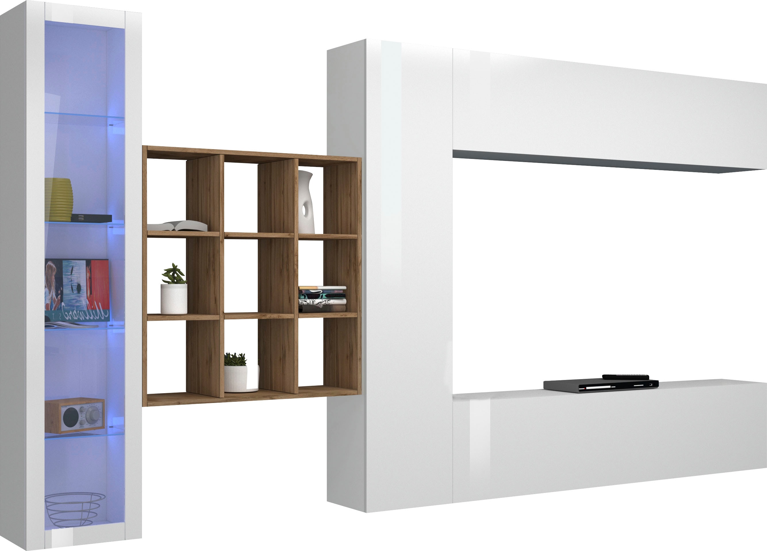 Wohnwand INOSIGN "Maruska", weiß (weiß hochglanz, weiß hochglanz), B:350cm H:180cm T:30cm, Spanplatte, Kastenmöbel-Sets