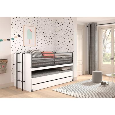 Etagenbett HOME AFFAIRE "praktisches Etagenbett mit viel Funktion, 2 Dekore zur Wahl", weiß (weiß, weiß dekor, weiß dekor, weiß dekor), B:98cm H:116,6cm L:219cm, Etagenbetten, für kleine Räume, 2 Liegefl., Bettschublade, inkl. Schreibtisch