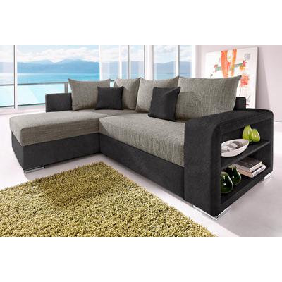 Ecksofa COLLECTION AB "John L-Form", schwarz (schwarz, grau), B:226cm H:80cm T:160cm, Sofas, Regalarmlehne,Bettfunktion,Bettkasten,Ottomane beiseitig montierbar Image