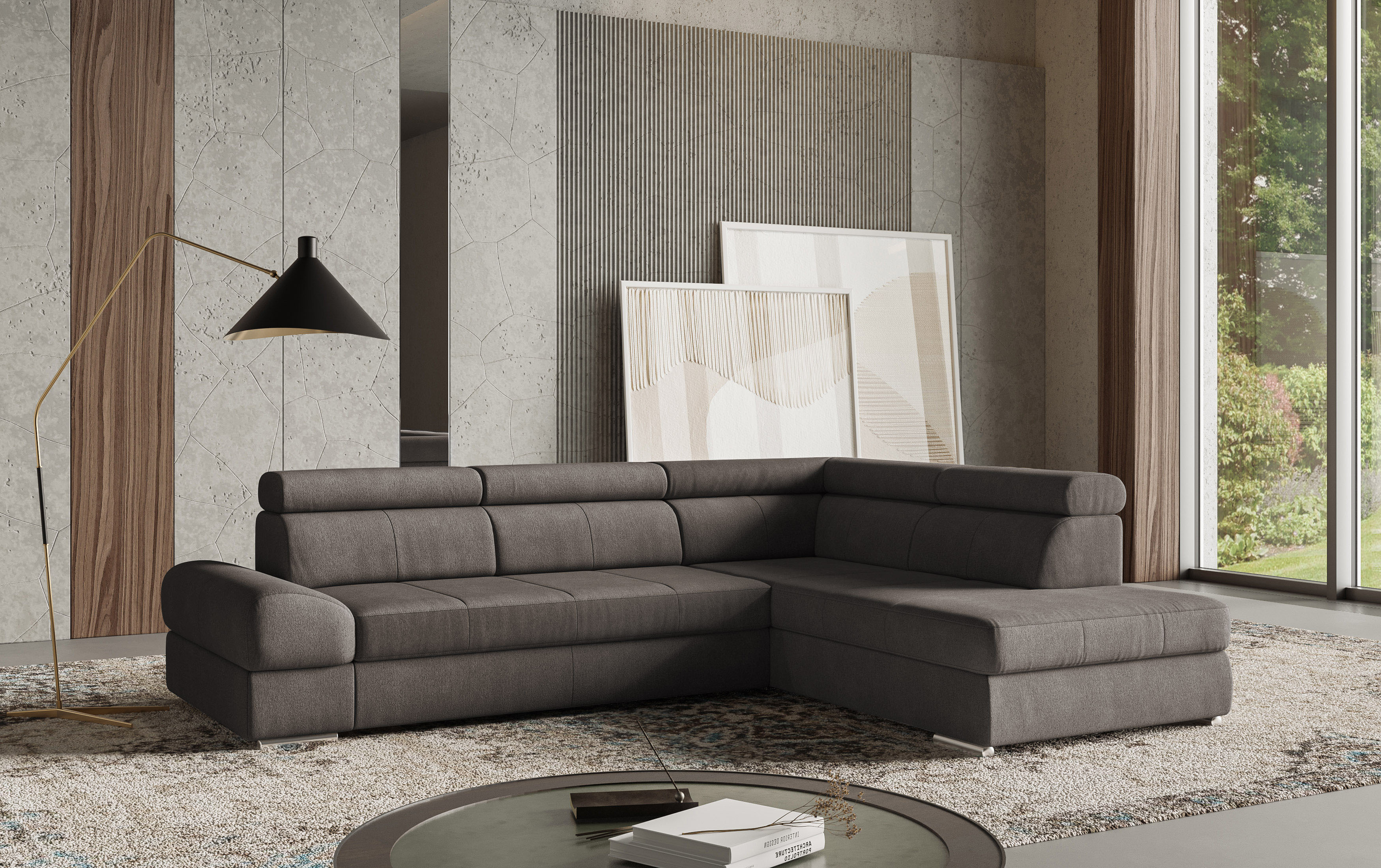 Ecksofa SIT & MORE "Broadway L-Form", grau (fango), B:270cm H:79cm T:213cm, 100% Polyester, Sofas, mit verstellbaren Kopfteilen, wahlweise mit Bettfunktion Image
