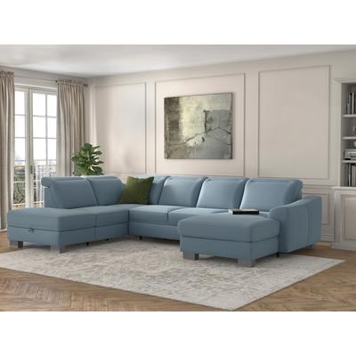 Wohnlandschaft SIT & MORE "Dundee U-Form", blau (hellblau), B:338cm H:86cm T:219cm, Sofas, mit Federkern und Edelstahlfüßen, wahlweise mit Kopfteilverstellung Image