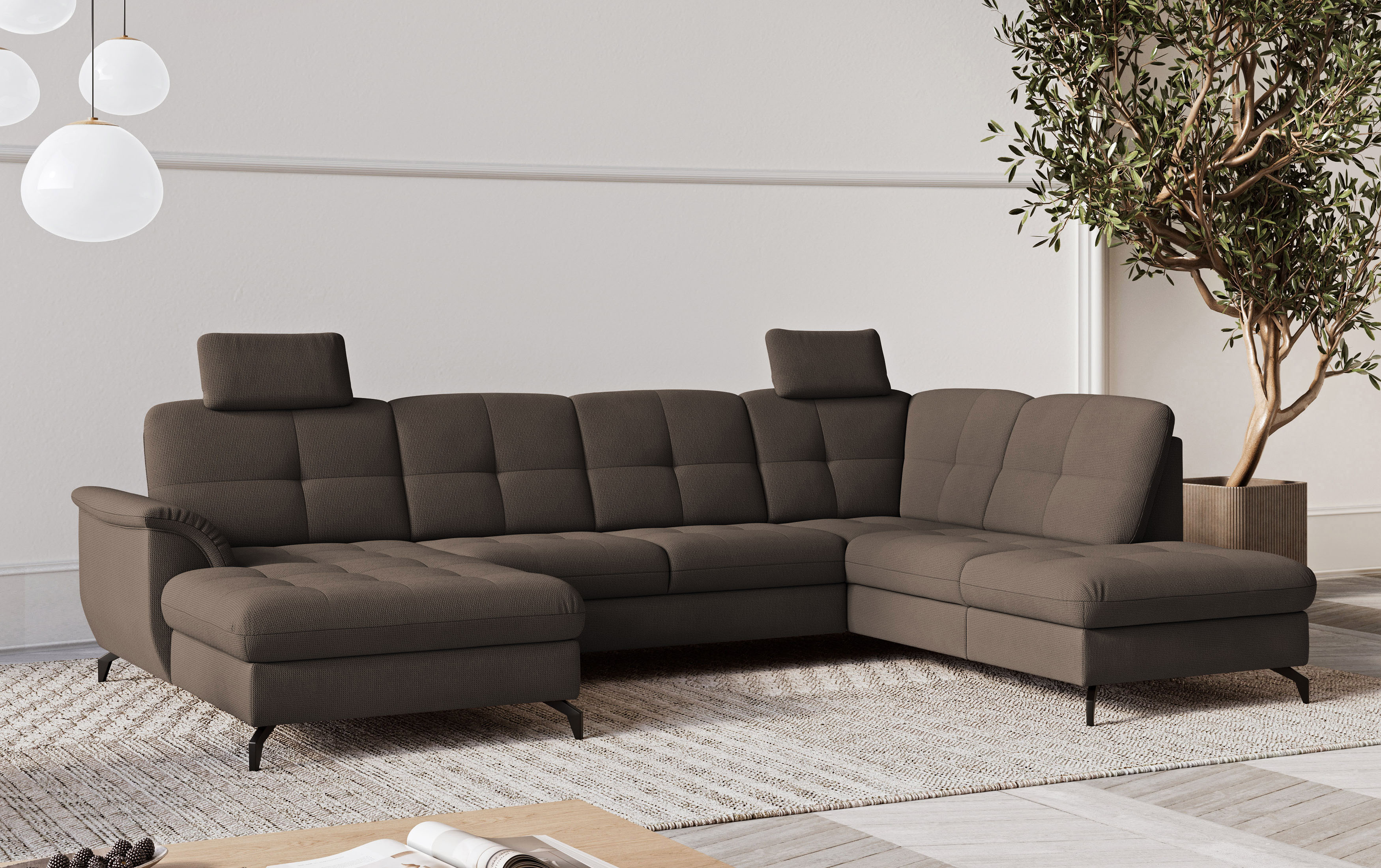 Wohnlandschaft SIT & MORE "Zora", braun (espresso), B:319cm H:92cm T:212cm, 90% Polyester 10% Polyamid, Sofas, wahlweise mit Bettfunktion und Bettkasten
