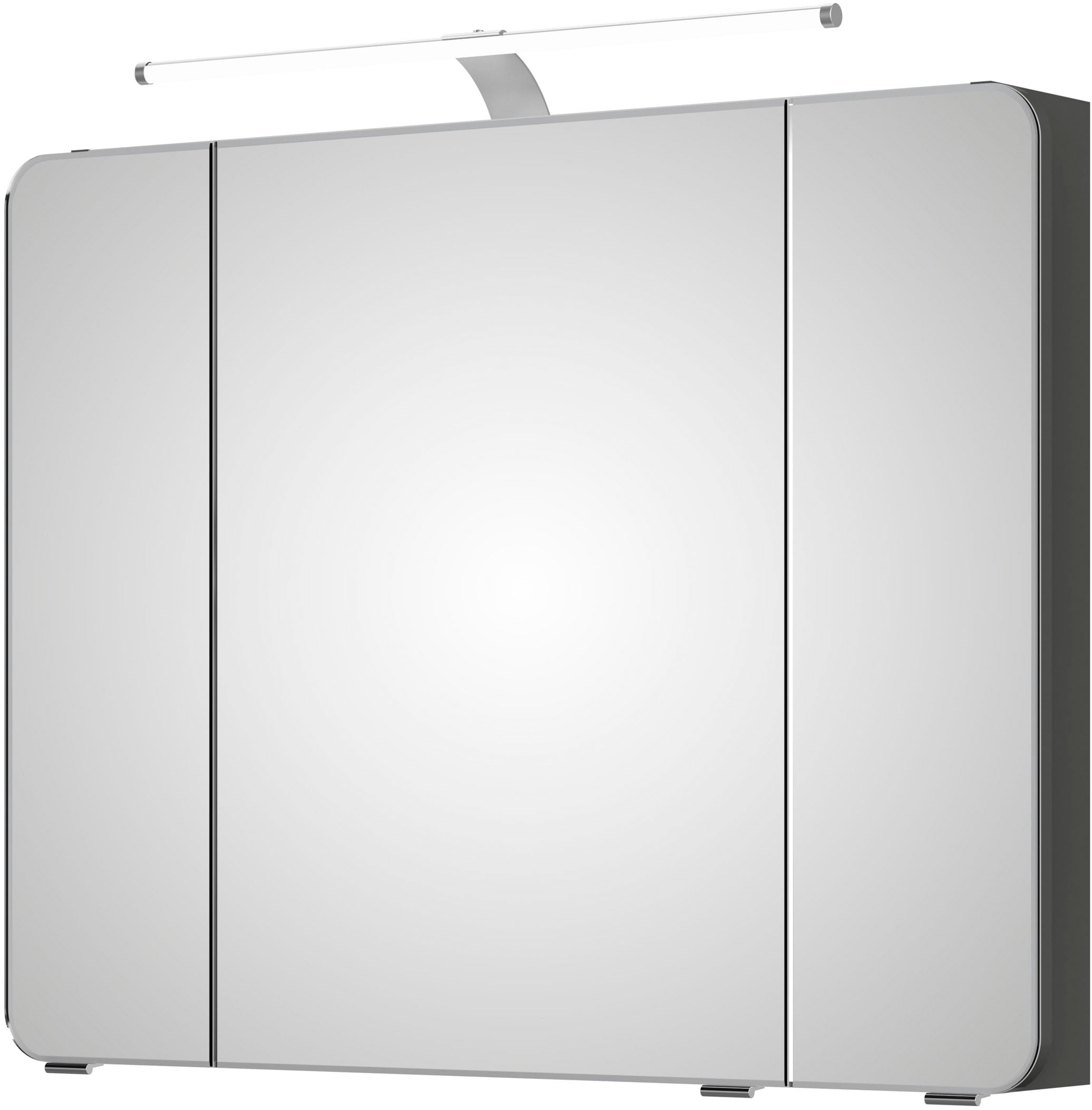 Spiegelschrank SAPHIR "Serie 4005 Badezimmer-Spiegelschrank inkl. LED-Aufsatzleuchte", grau (lack steingrau hochglanz), B:90cm H:70,3cm T:17cm, Spanplatte, Schränke, Badschrank 90 cm breit, 3 Türen, 6 Glas-Einlegeböden, inkl. Türdämpfer Image