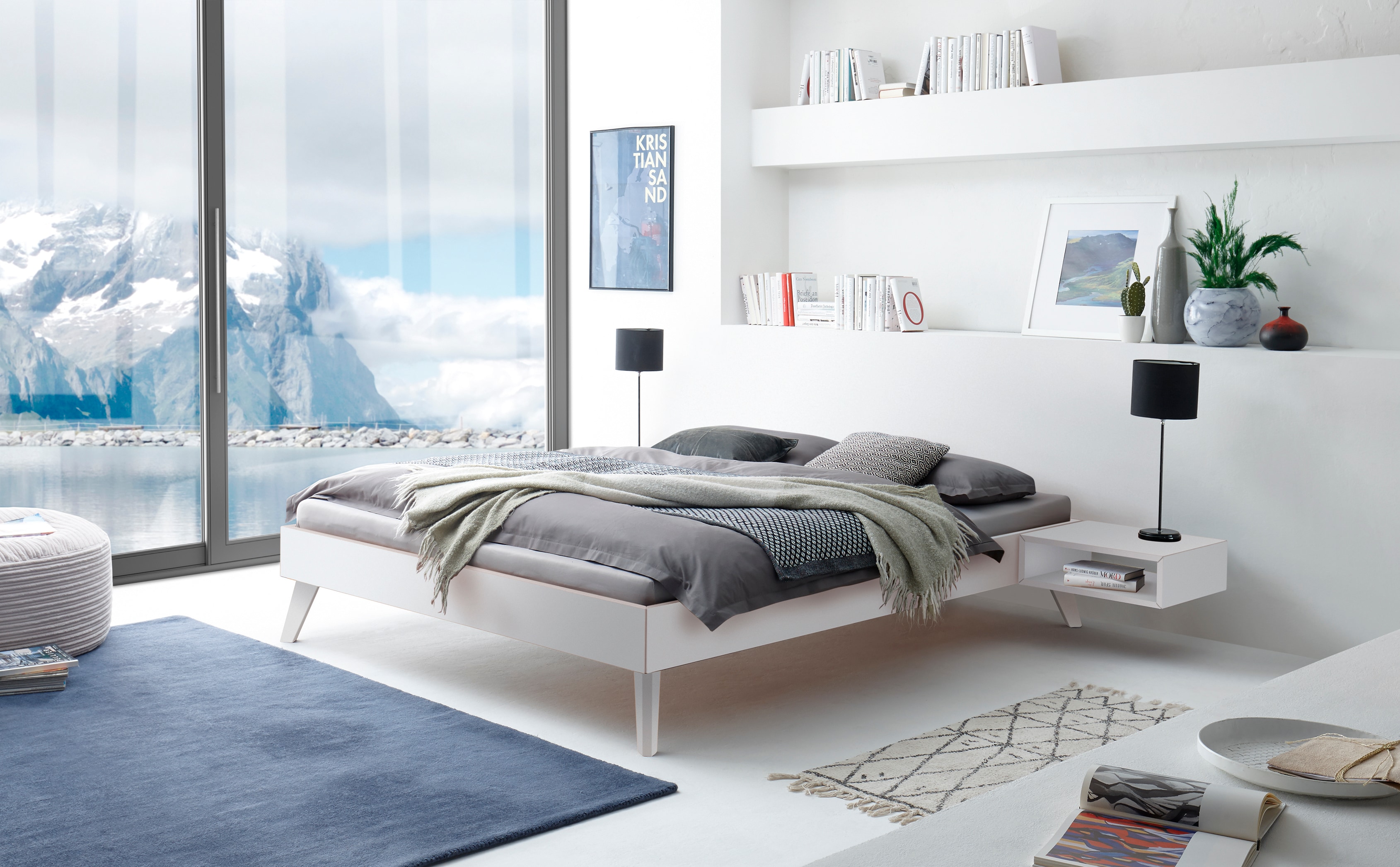 Holzbett HASENA "Calvari", weiß (weiß deckend, lackiert), B:186cm H:36cm L:205cm, MDF, Betten, Massivholzbett, mit einer Fußhöhe von 20 cm