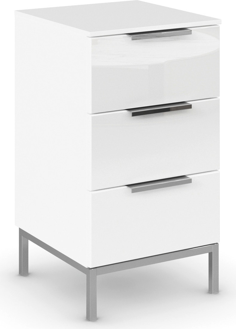 Nachtkommode RAUCH "Nachttisch Nachtschrank Nachtkonsole FLIPP mit Glasfront", weiß (alpinweiß, glas kristallweiß), B:40cm H:72cm T:42cm, Holzwerkstoff, Sideboards, mit 3 Schubladen und Soft-Close-Funktion sowie Glasfront Image