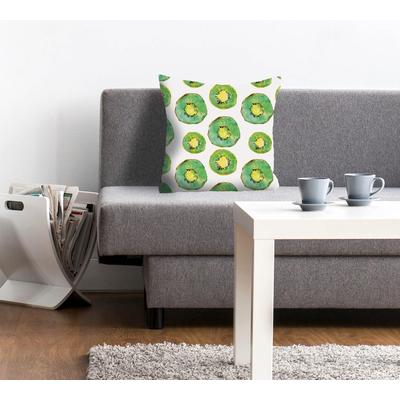 Dekokissen QUEENCE "Karla", grün (grün, bedruckt), B:40cm L:40cm, Polyester, Dekokissen_Sitzkissen_Kissenhüllen, mit Kiwi, Kissenhülle ohne Füllung, 1 Stück Image