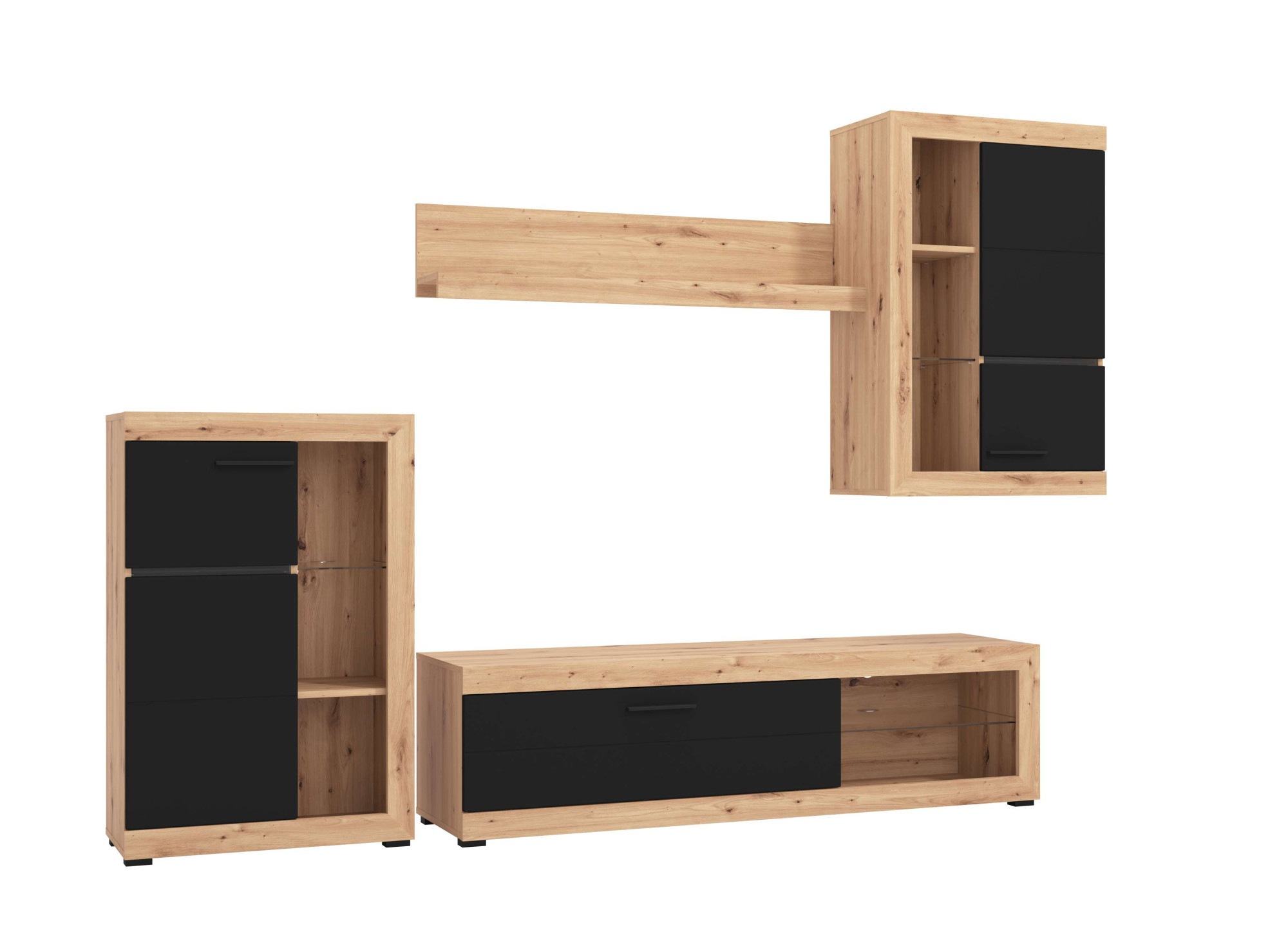 Wohnzimmer-Set INOSIGN "Rosso Wohnwand, Mediawand, Anbauwand, für TV bis 60', Breite 267 cm", braun (artisan eiche), B:266,5cm H:186cm T:41,5cm, Glas, Kunststoff, MDF, Metall, Spanplatte, Kastenmöbel-Sets, Set besteht aus Highboard, TV-board,...