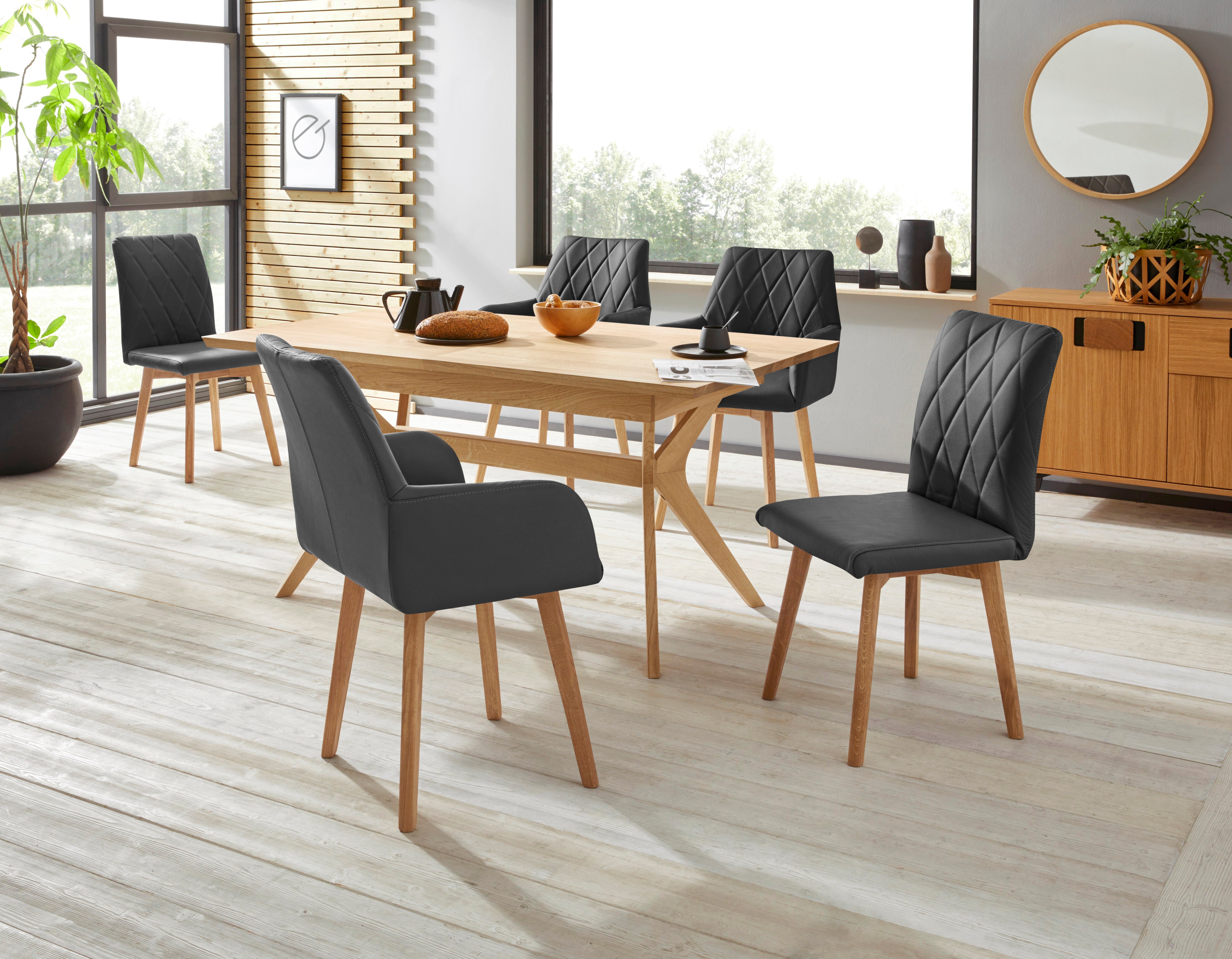 Esszimmerstuhl HOME AFFAIRE "Brest", schwarz (schwarz, eiche natur geölt), B:59,5cm H:88cm T:66cm, Stühle, Esszimmerstuhl, Armlehnstuhl in Leder oder Microfaser, Gestell Eiche Massiv geölt