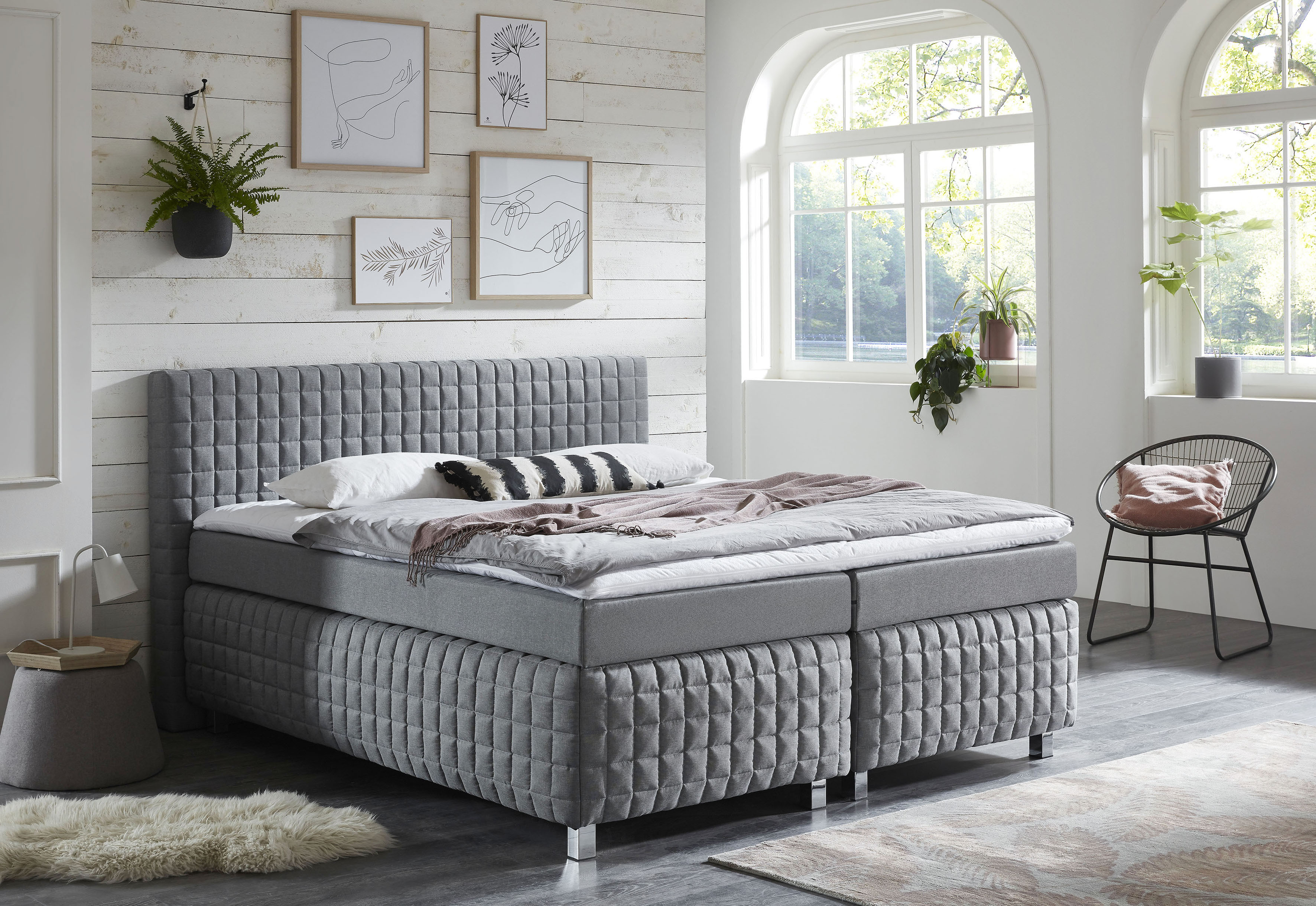 Boxspringbett, grau, B:175cm L:210cm, Bezug Bett: Feinstruktur 100% Polyester;Matratze: Bonnellfederkern mit Bezug 100% Polyester;Topper: Komfortschaum mit Bezug 100% Polyester, WESTFALIA SCHLAFKOMFORT, Komplettbetten, Boxspringbett, mit Topper Image