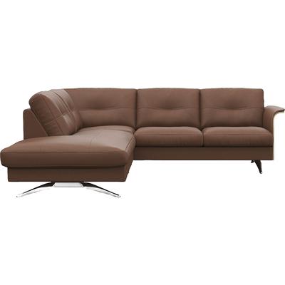 Ecksofa FLEXLUX "Glow, super bequem durch hochwertigem Sitzaufbau mit Federkern, L-Form", braun (old chestnut braun), B:236cm H:81cm T:224cm, 100% Echteder, Sofas, Modernes skandinavisches Design Image
