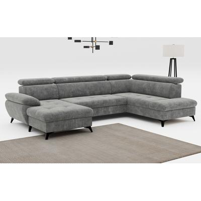 Wohnlandschaft COTTA "Hudson U-Form", grau (steel), B:324cm T:207cm, Sofas, mit Kopfteilverstellung, wahlweise mit Bettfunktion & Bettkasten Image