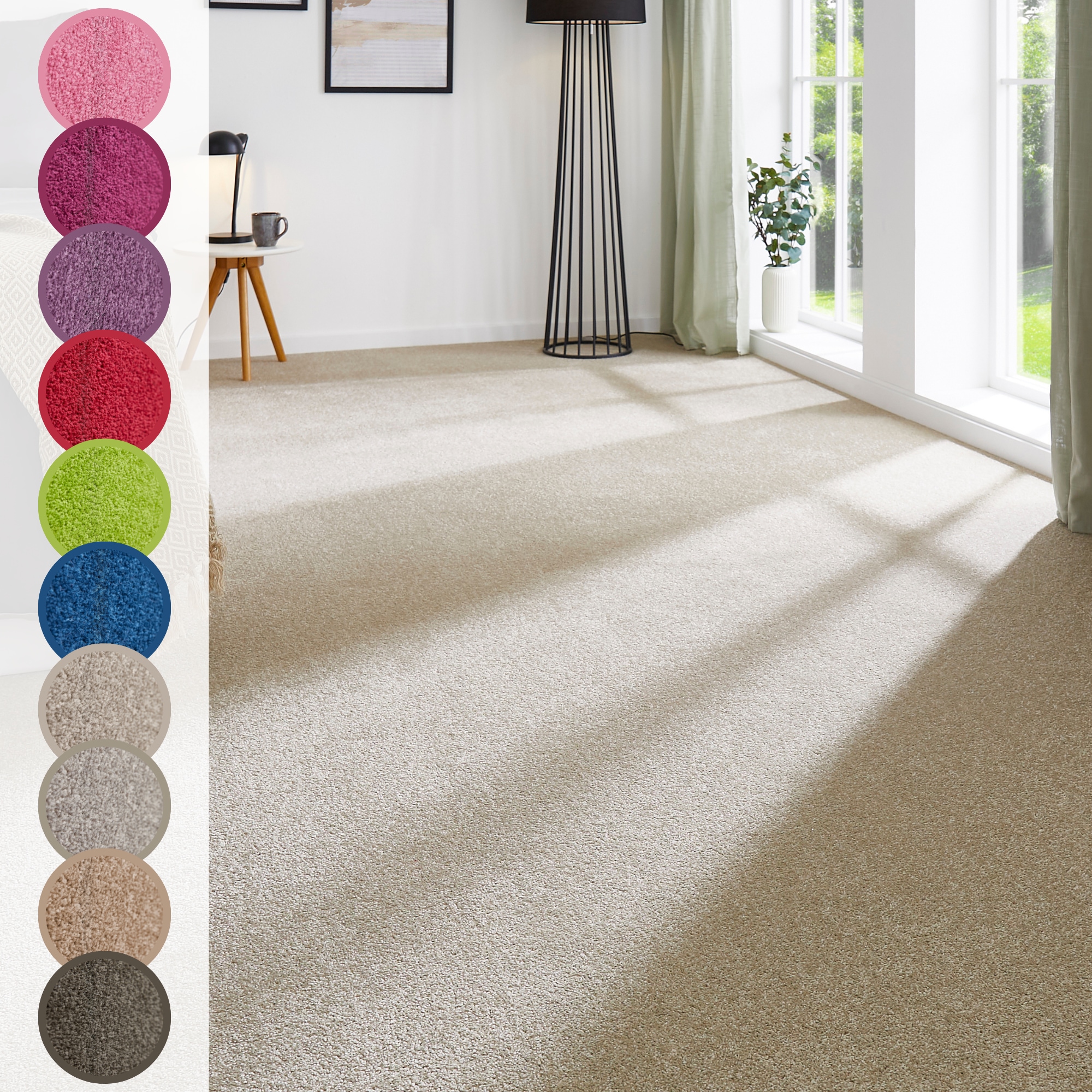 Teppichboden ANDIAMO "Ines, Kräuselvelours, Made in Netherlands", beige, B:400cm H:8,5mm L:350cm, Kunstfaser, Teppiche, Uni Farben, Breite 400 cm, strapazierfähig & pflegeleicht