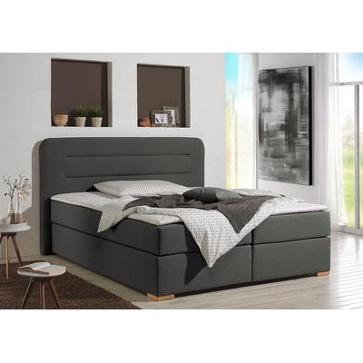 Boxspringbett HOME AFFAIRE "Manchester", grau (anthrazit), B:180cm L:208cm, Strukturstoff-Bezug (100% Polyester), Komplettbetten, Boxspringbett, 5 Breiten, 3 Ausführungen, 2 Härtegraden, Topper, Steppung Image