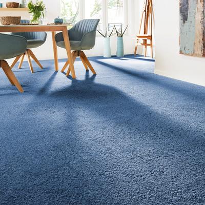Teppichboden ANDIAMO "Verona, Velours, Made in Belgium", blau (dunkelblau), B:500cm H:6mm L:1000cm, Kunstfaser, Teppiche, Uni Farben, Breite 400 cm oder 500 cm, strapazierfähig, pflegeleicht Image