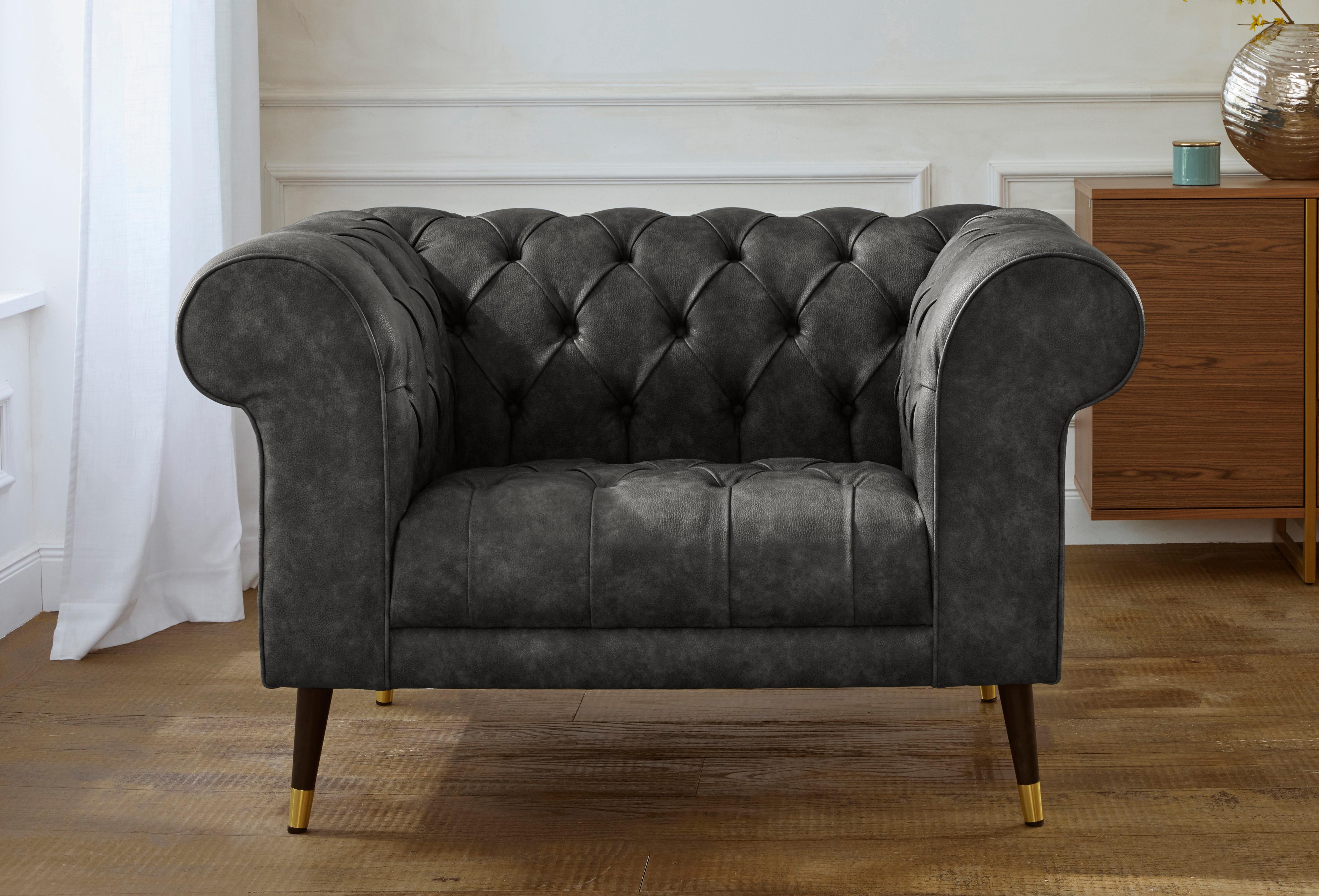 Loveseat HOME AFFAIRE "Tinnum Loveseat, Chesterfield Sessel", grau (anthrazit), B:121cm H:77cm T:87cm, Luxus-Microfaser Vintageoptik (66% PU, 27% Polyester, 7% Baumwolle);Struktur weich( 97% Polyester, 3% Polyacryl), Sessel