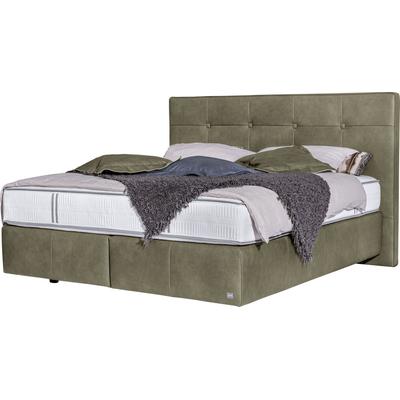 Boxspringbett ALINA "Padma", grün (olivgrau hga 313), B:180cm L:214cm, Lederoptik HGA (100% Polyester), Komplettbetten, Boxspringbett, Kopfteil mit Knöpfen, in unterschiedlichen Ausführungen erhältlich Image