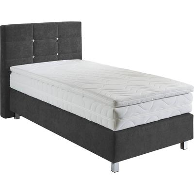 Boxspringbett, grau (anthrazit), B:115cm L:210cm, Bezug: Microvelours 100% Polyester, Polsterung: 100% Polyester, WESTFALIA SCHLAFKOMFORT, Komplettbetten, Boxspringbett, mit Knöpfen in Kristalloptik, wahlweise mit Topper Image