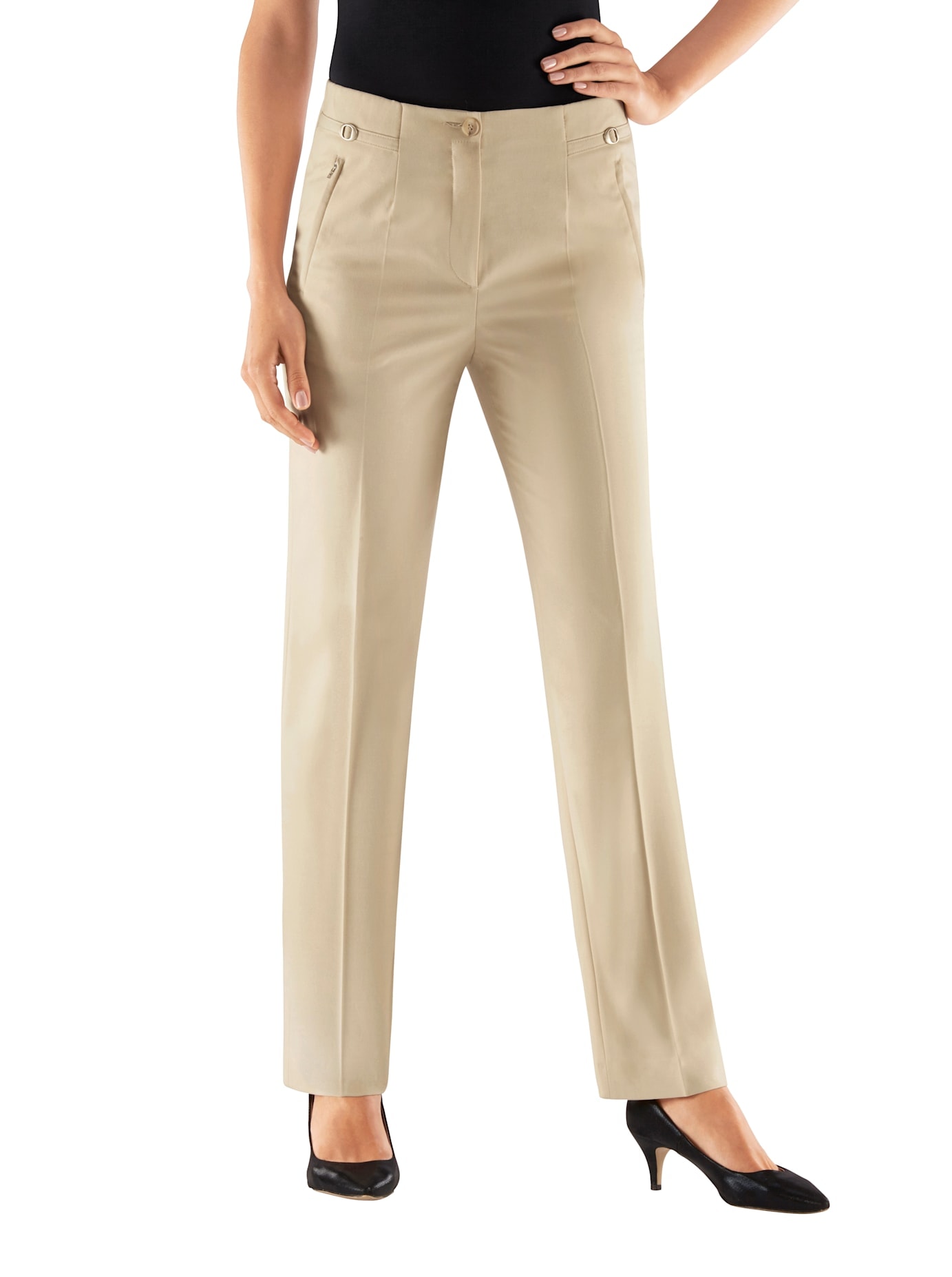 Bügelfaltenhose COME ON, Damen, Gr. 54, Normalgrößen, beige (sand), 65% Polyester, 32% Viskose, 3% Elasthan, meliert, unifarben, lang, Hosen