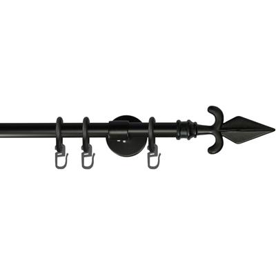 Gardinenstange GARESA "RUSTIKA", schwarz, L:180cm Ø:16mm, Metall, Gardinenstangen, rustikale Vorhanggarnitur, verlängerbar, m. Ringe, Endknopf Pfeil Image