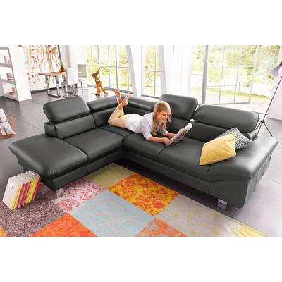 Polstergarnitur COTTA "Driver L-Form", grau (fango), B:256cm, Sitzmöbel-Sets, Set bestehend aus: Ecksofa mit Kopfteilverstellung & Hocker Image