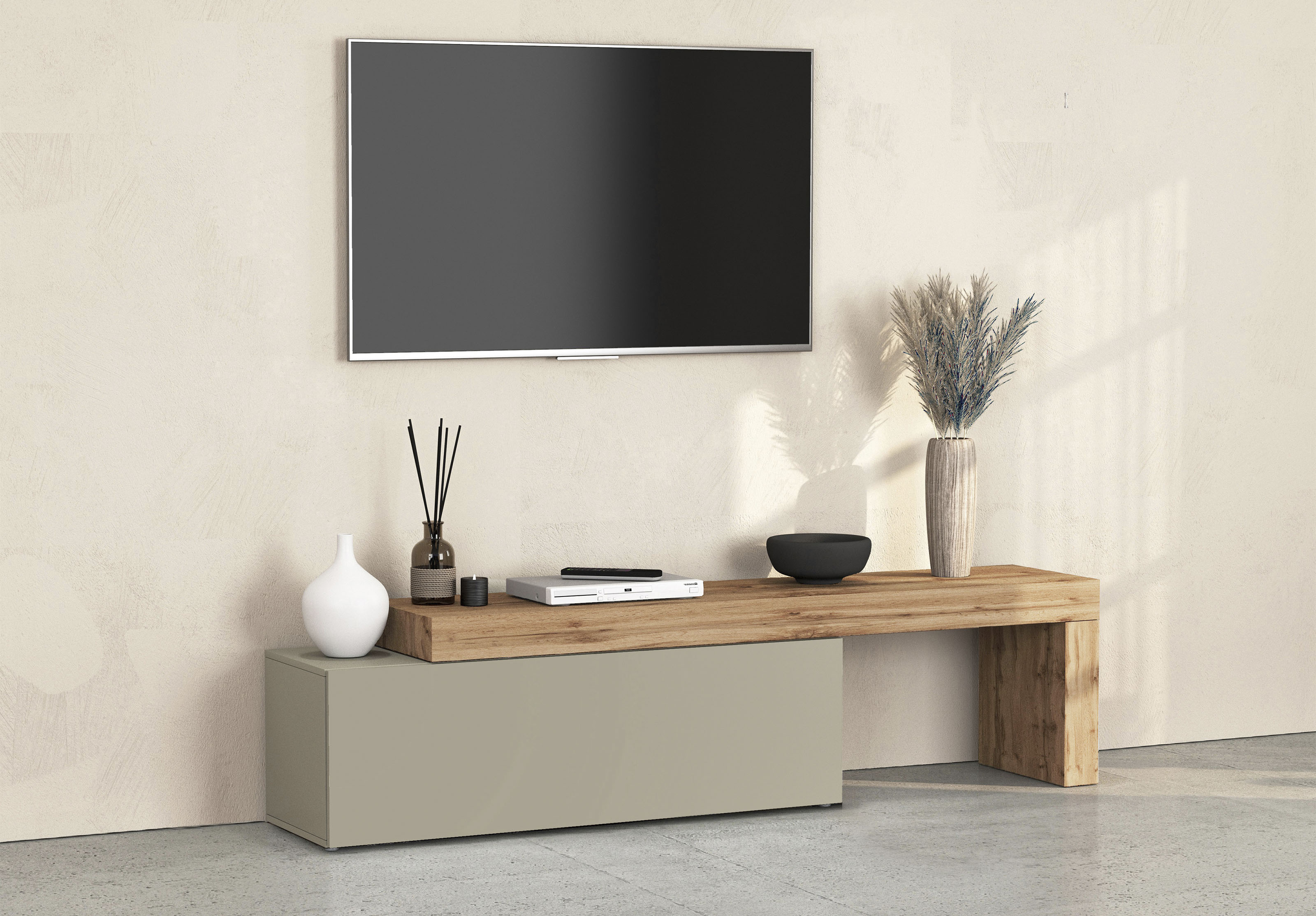 Lowboard INOSIGN "Chronos TV-Board, T-Schrank", braun (taube, eiche wotan), B:240cm H:51cm T:40cm, Sideboards, Lowboard, Breite 240 cm TV-Board,Lowboard,1 Klappe und ein L-Förmiger Aufsatz