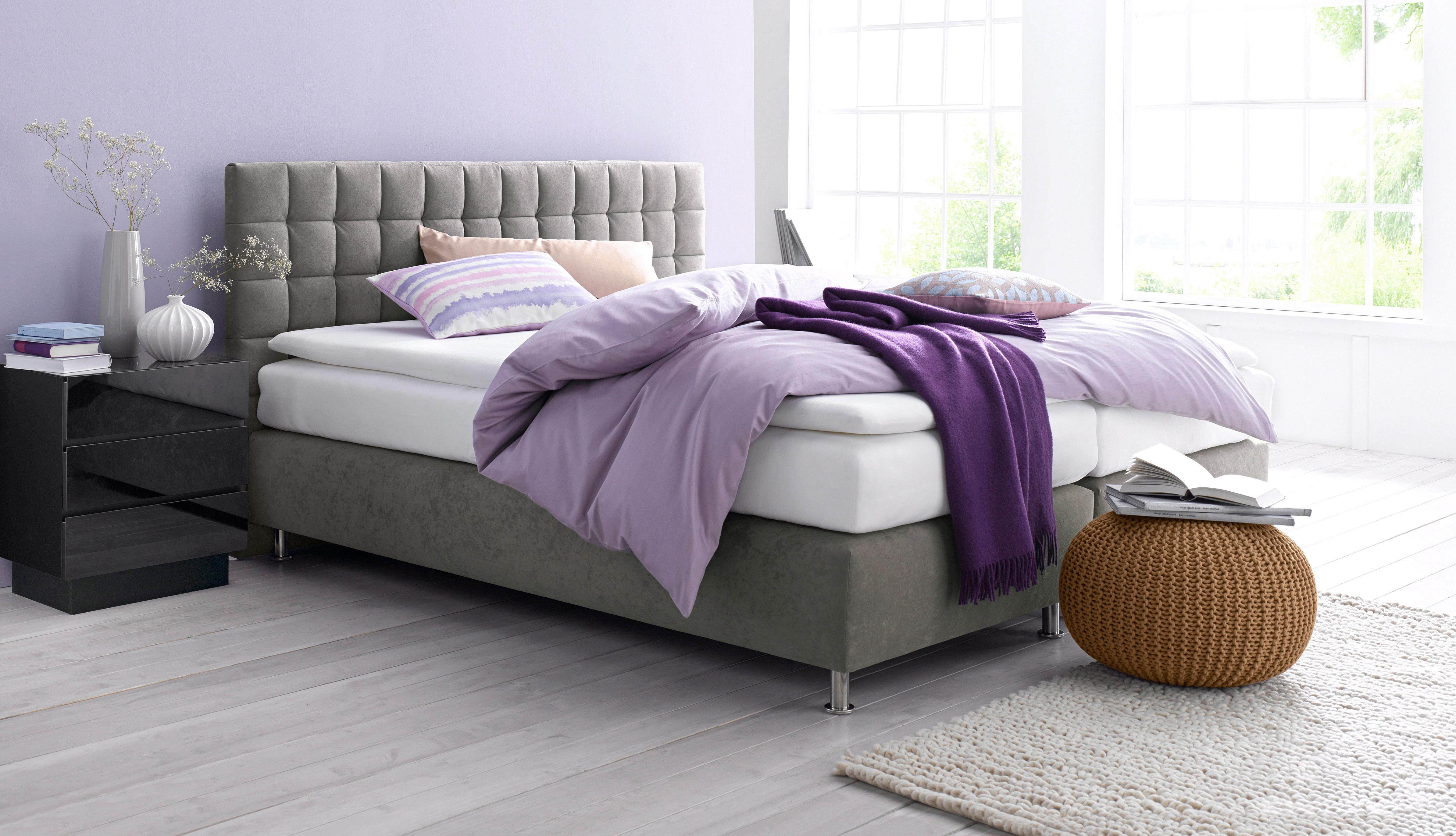 Boxspringbett, grau, B:215cm L:210cm, Microvelours (100% Polyester);Strukturstoff (77% Polyester und 23% Viskose);Bonnell-Federkern-Matratzenbezug: 100% Polyester;Kaltschaum-Matratzenbezug: Frottee 100% Polyester, WESTFALIA SCHLAFKOMFORT,... Image