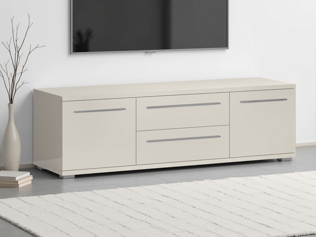 Lowboard PLACES OF STYLE "Piano TV-Kommode in Breite 165 oder 180 cm mit Soft-Close-Funktion", beige (beige hochglanz), B:180cm H:46,2cm T:45,2cm, Spanplatte, Sideboards, Hochglanz UV-lackiert, Br 180 cm mit versch. Tür- und Schubkastenmaße